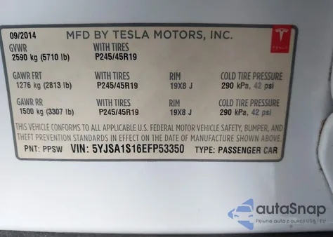 2014 Tesla Model S from USA, damaged, VIN 5YJSA1S16EFP53350